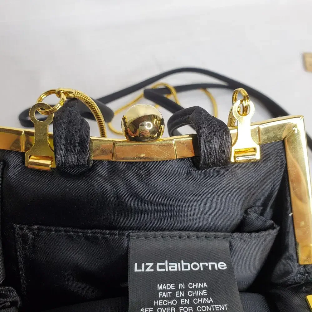 Liz Claiborne Black Satin Convertible Bag w/ Gold Hardware & Clasp